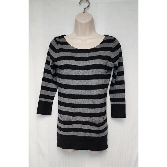 LOFT Gray/Black Striped Light Tunic Sweater Shirt Size XS/ Wool Casual - Picture 4 of 9